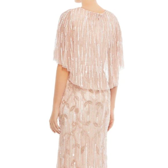 MAC DUGGAL 9064 CAPE SHORT SLEEVE FAUX WRAP BODICE BLUSH TRUMPET GOWN sz 14 - Picture 7 of 8